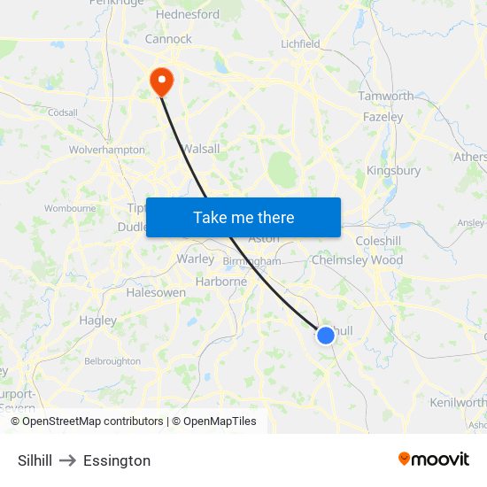 Silhill to Essington map