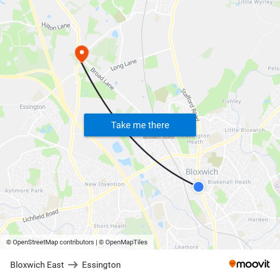 Bloxwich East to Essington map