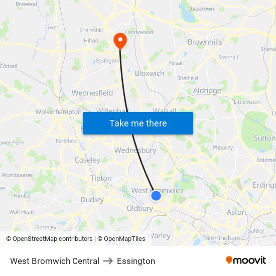 West Bromwich Central to Essington map