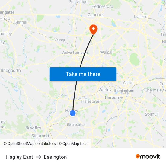 Hagley East to Essington map