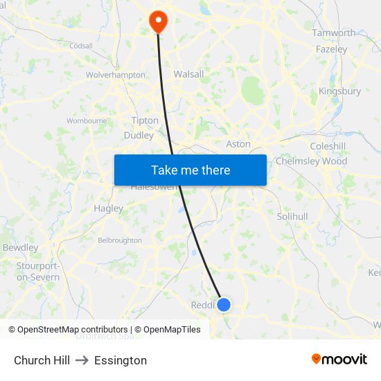 Church Hill to Essington map