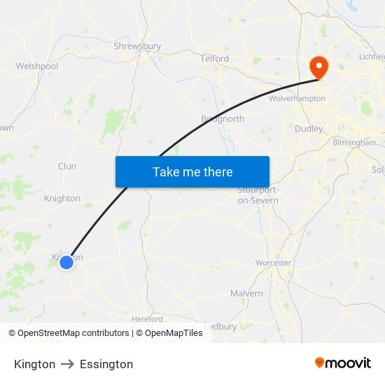 Kington to Essington map