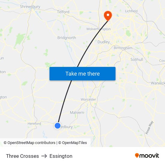 Three Crosses to Essington map