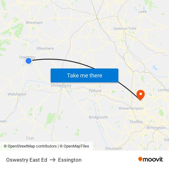 Oswestry East Ed to Essington map