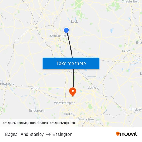 Bagnall And Stanley to Essington map