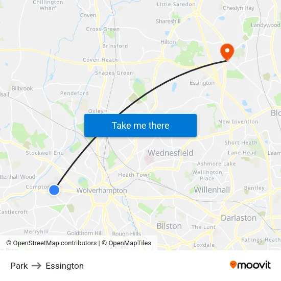 Park to Essington map