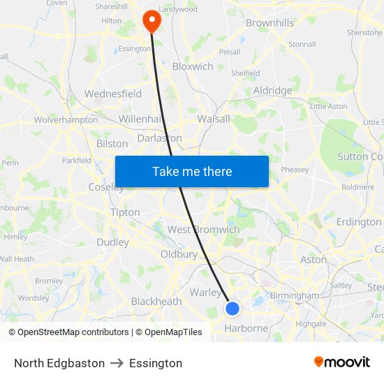North Edgbaston to Essington map