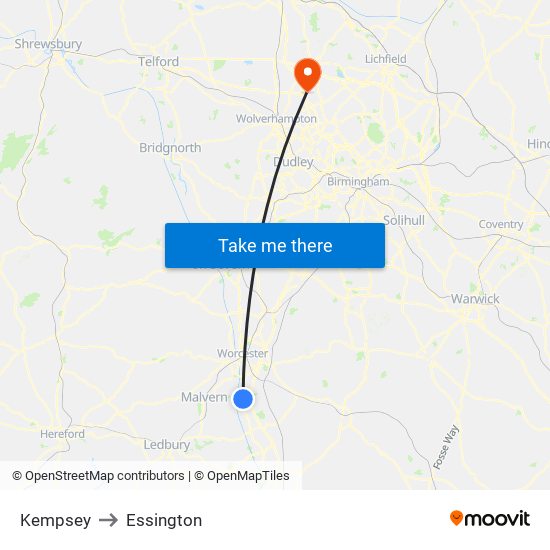 Kempsey to Essington map