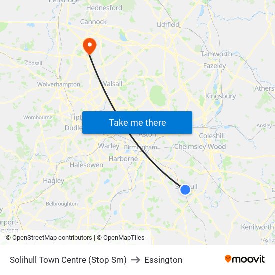 Solihull Town Centre (Stop Sm) to Essington map