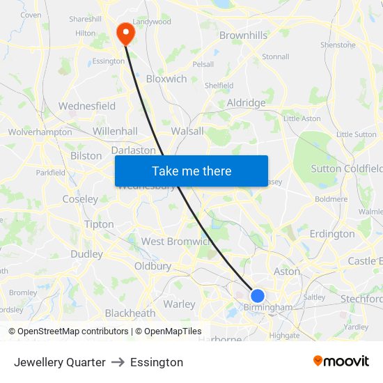 Jewellery Quarter to Essington map