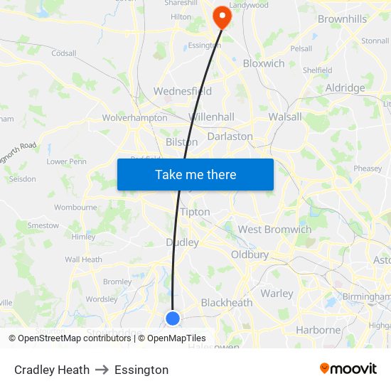Cradley Heath to Essington map