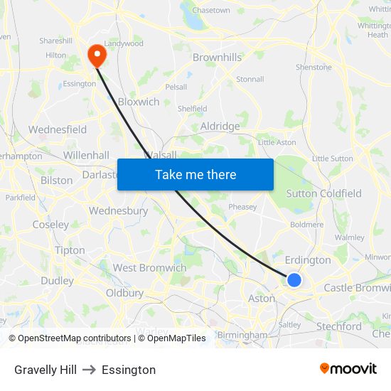 Gravelly Hill to Essington map