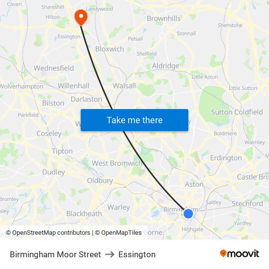 Birmingham Moor Street to Essington map