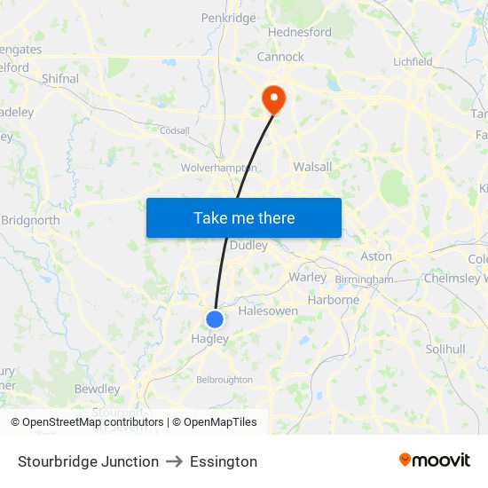 Stourbridge Junction to Essington map