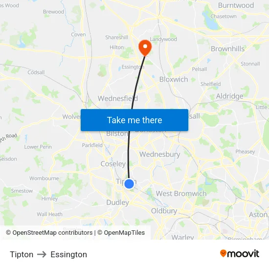 Tipton to Essington map