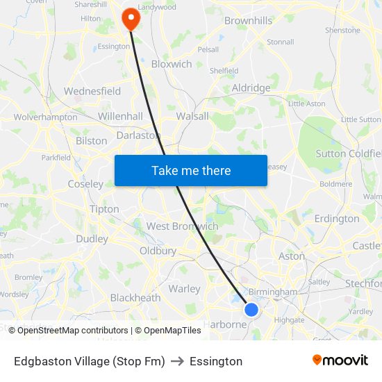 Edgbaston Village (Stop Fm) to Essington map