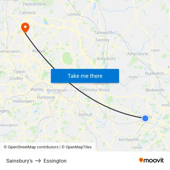 Sainsbury's to Essington map