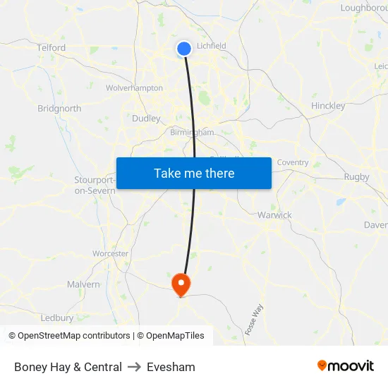 Boney Hay & Central to Evesham map