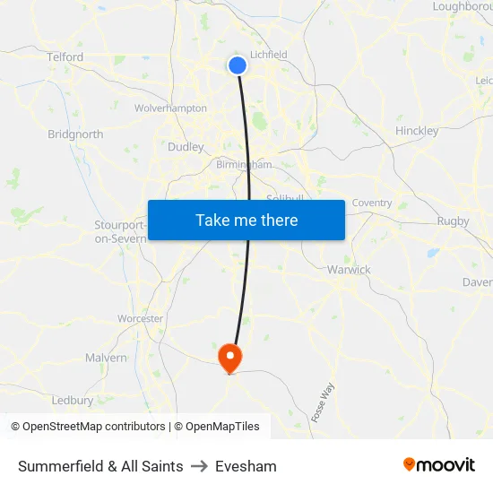 Summerfield & All Saints to Evesham map