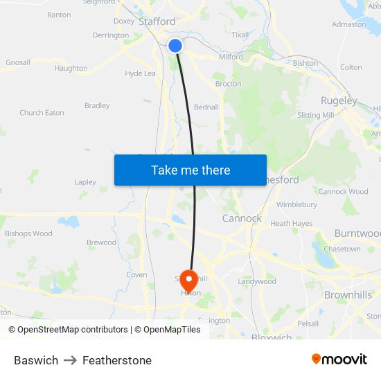 Baswich to Featherstone map