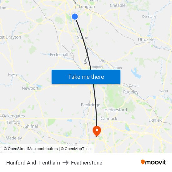 Hanford And Trentham to Featherstone map