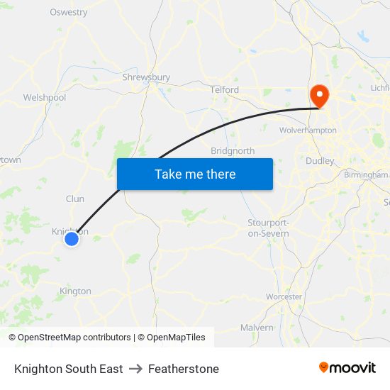 Knighton South East to Featherstone map