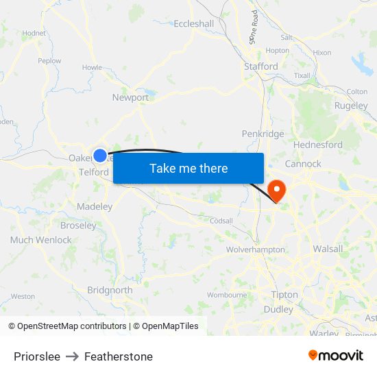 Priorslee to Featherstone map