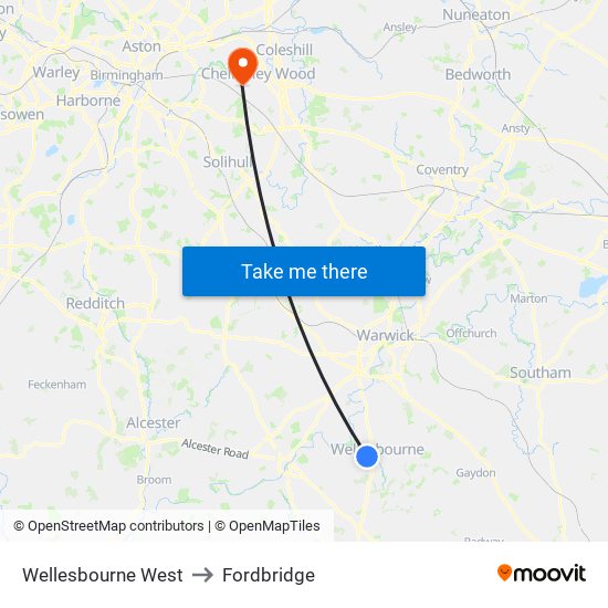 Wellesbourne West to Fordbridge map