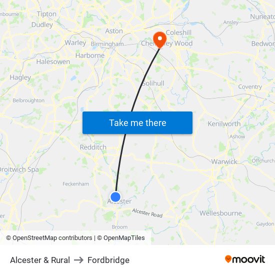 Alcester & Rural to Fordbridge map