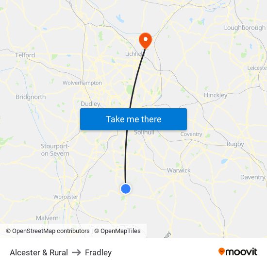 Alcester & Rural to Fradley map