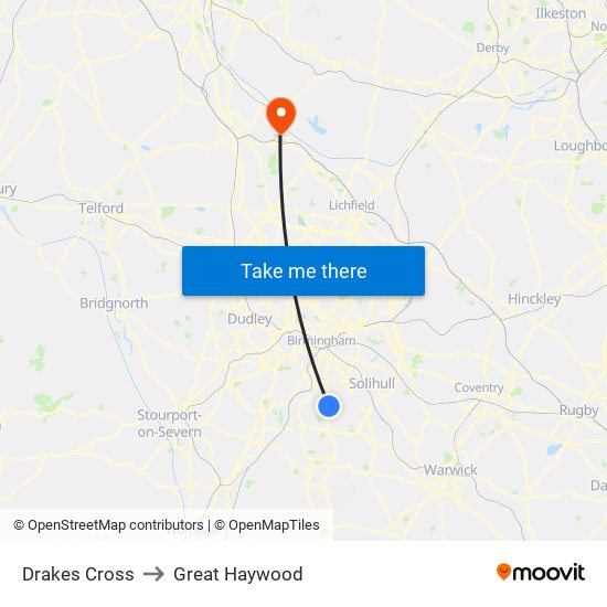 Drakes Cross to Great Haywood map