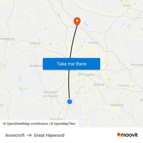 Avoncroft to Great Haywood map