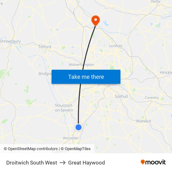 Droitwich South West to Great Haywood map