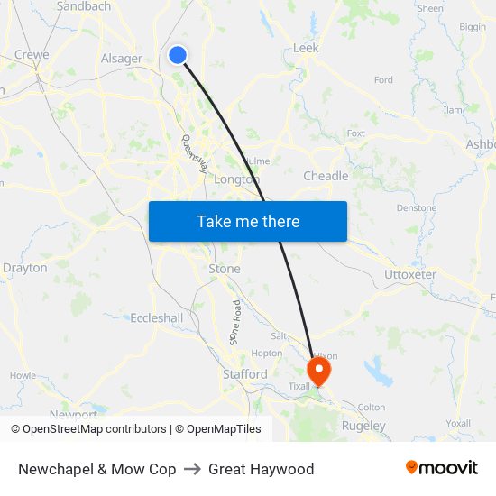 Newchapel & Mow Cop to Great Haywood map