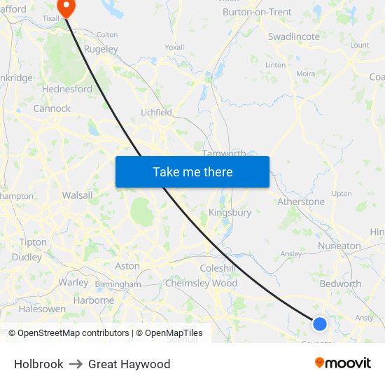 Holbrook to Great Haywood map