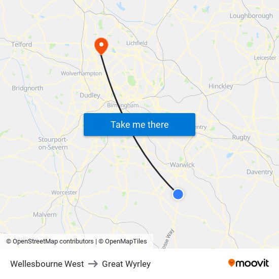Wellesbourne West to Great Wyrley map