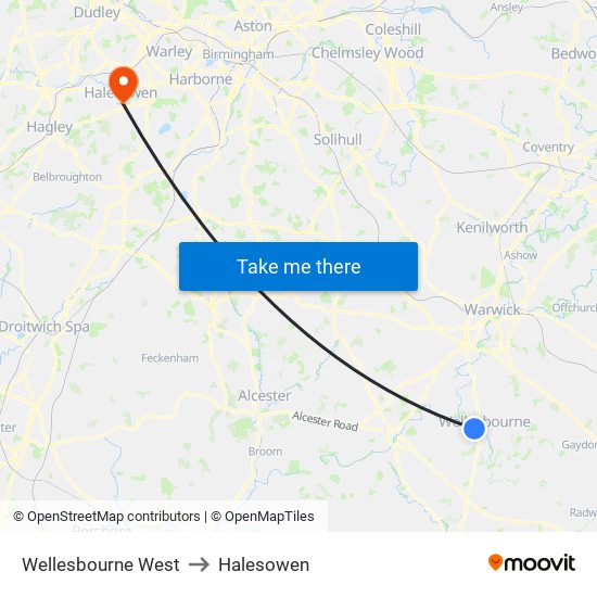 Wellesbourne West to Halesowen map