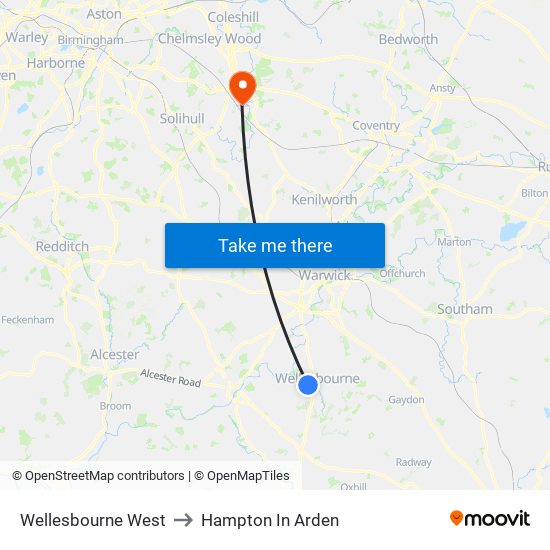Wellesbourne West to Hampton In Arden map