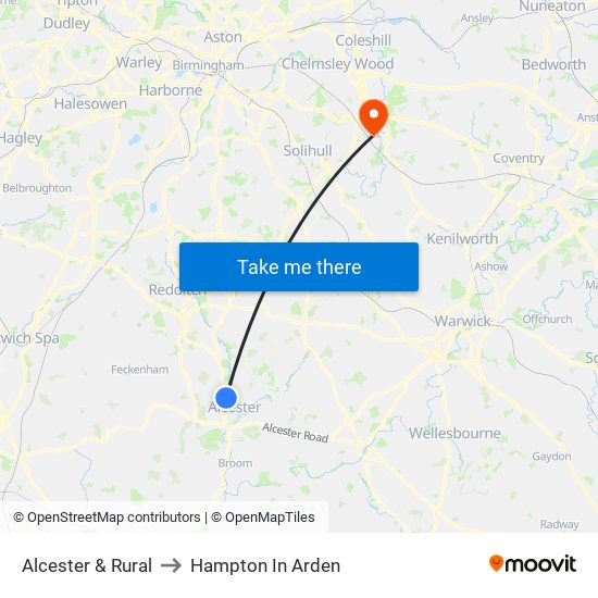 Alcester & Rural to Hampton In Arden map