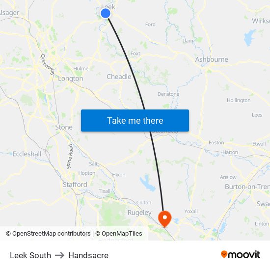 Leek South to Handsacre map