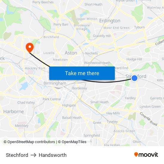 Stechford to Handsworth map