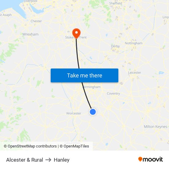 Alcester & Rural to Hanley map