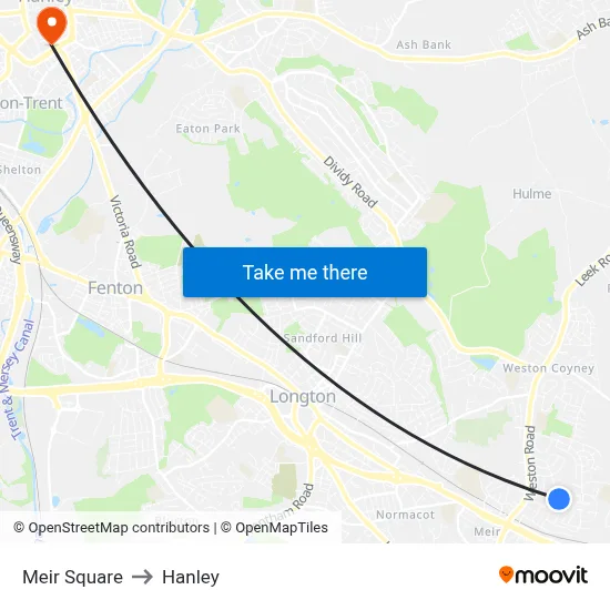Meir Square to Hanley map
