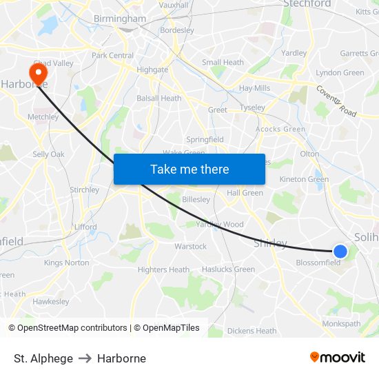 St. Alphege to Harborne map