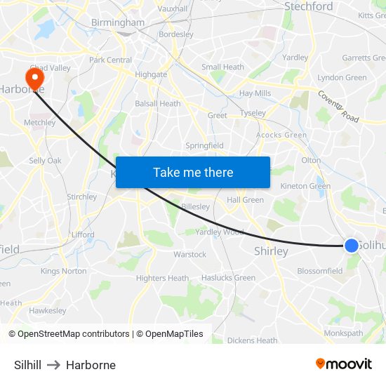 Silhill to Harborne map