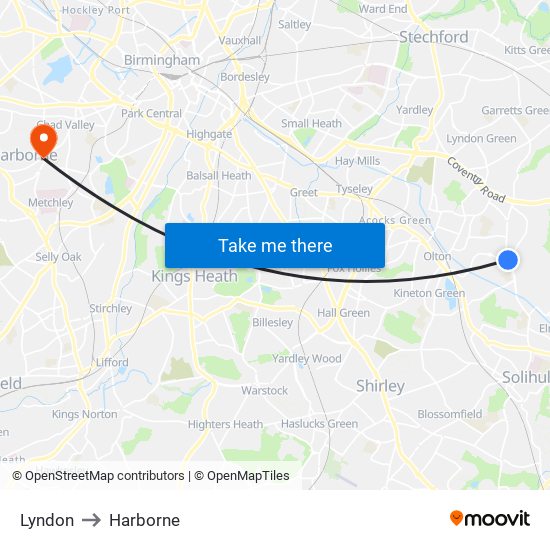 Lyndon to Harborne map