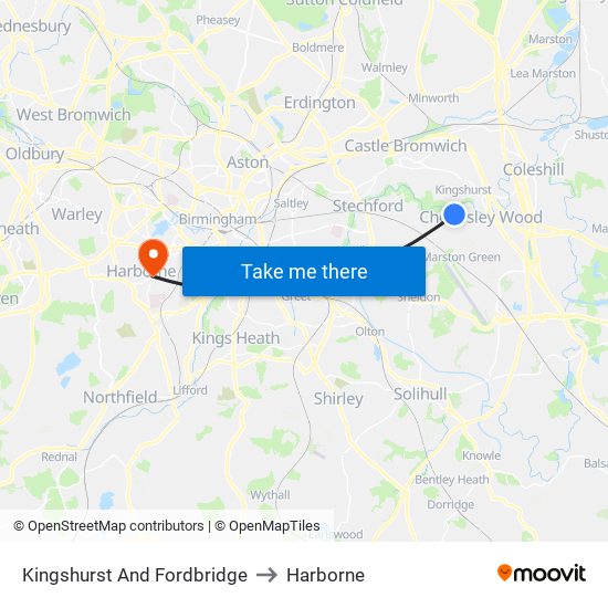 Kingshurst And Fordbridge to Harborne map