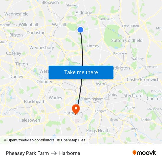 Pheasey Park Farm to Harborne map