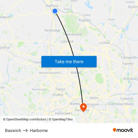 Baswich to Harborne map