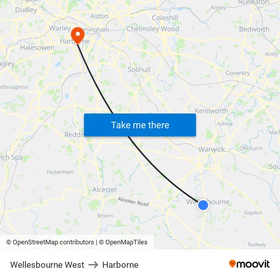 Wellesbourne West to Harborne map